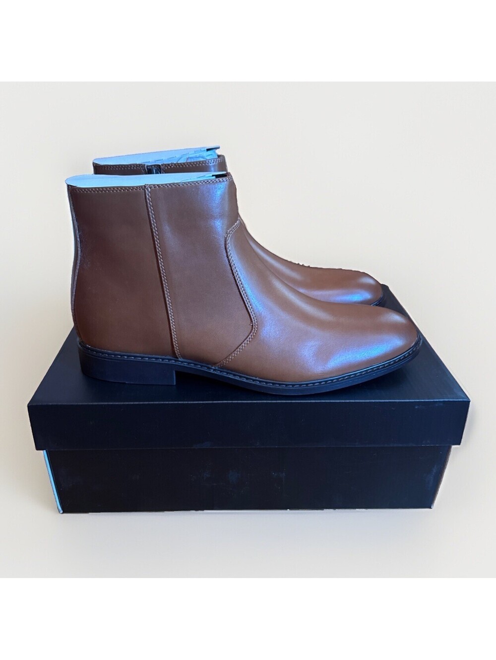 NEW Alfani Men's Brown Liam Ankle Boots Faux Leather Side Zip Size 9 M